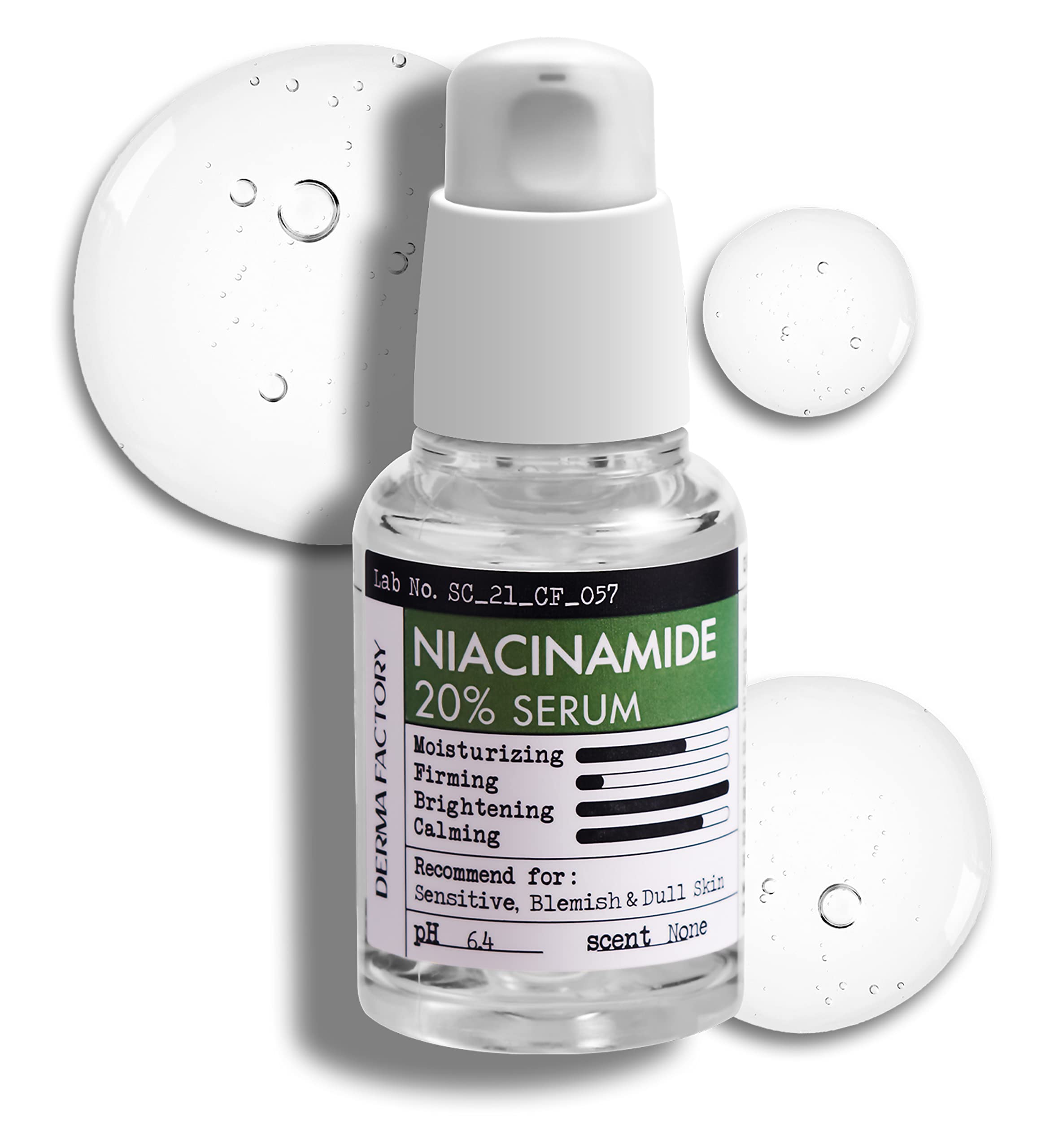 CrediThink Niacinamide 20% serum bottle with fragrance-free formula minimizes pores for sensitive skin.