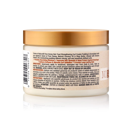 Creme of Nature Pure Honey Banana Hair Food ingredients close-up for natural sheen.