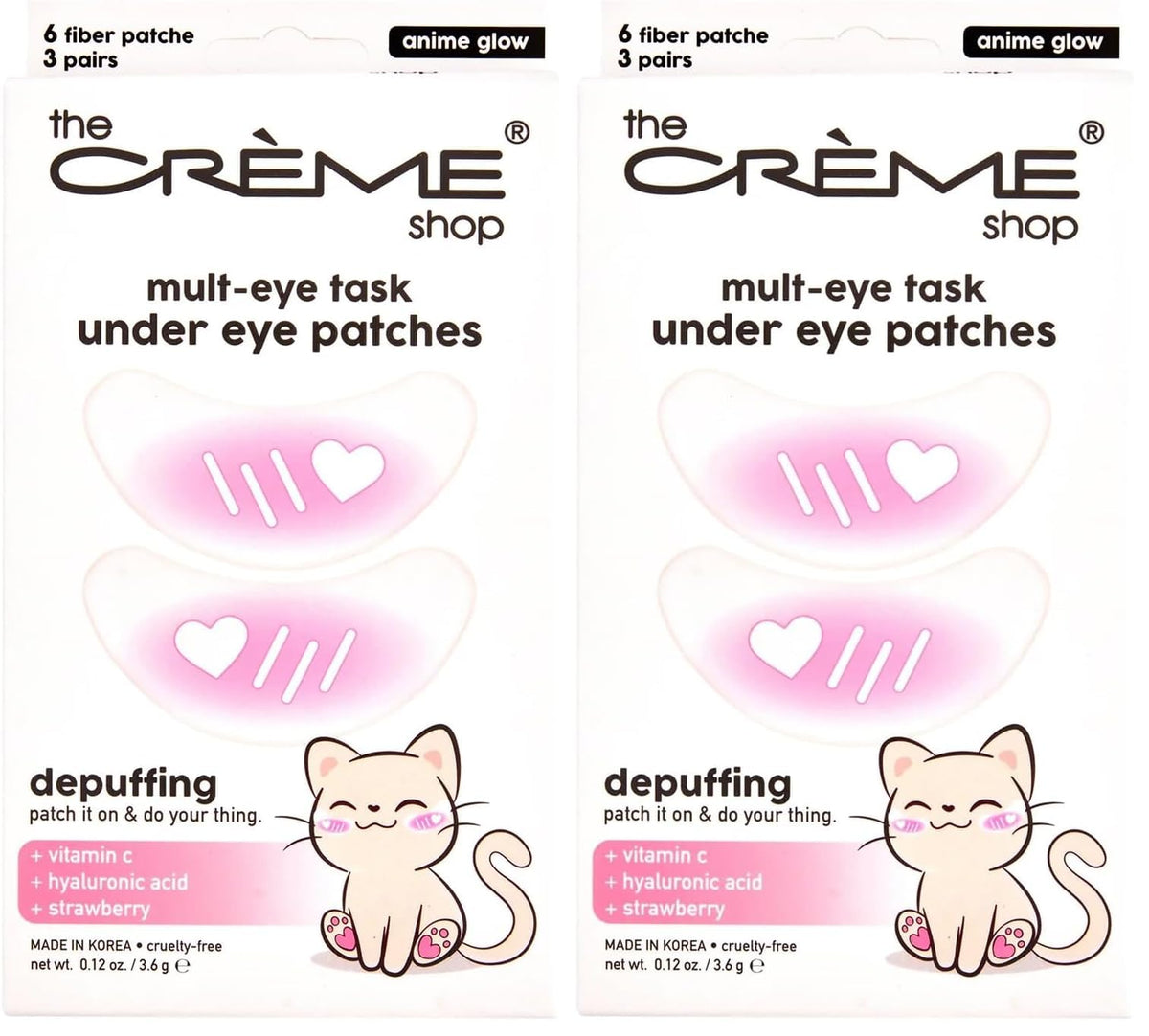 The Crème Shop Mult-Eye Task patches with Anime Glow depuff and brighten delicate under-eye skin.