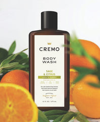 Cremo All Season Body Wash Sage & Citrus morning shower scene with citrus notes