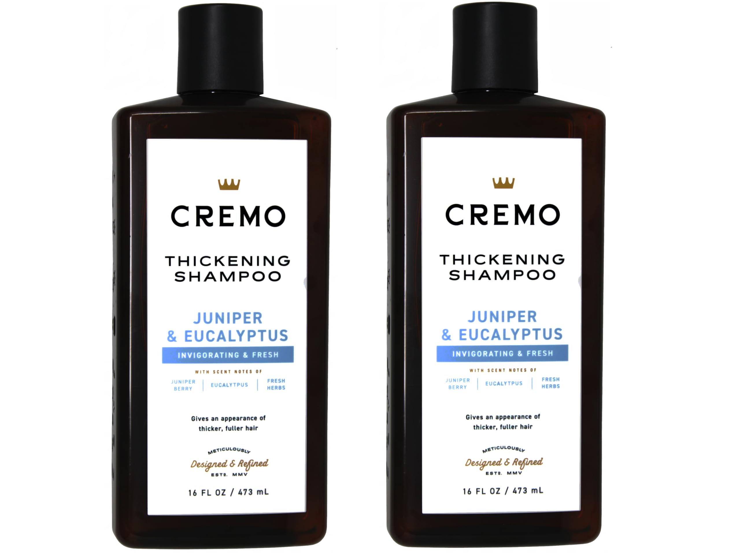 Cremo Barber Grade juniper eucalyptus shampoo bottle boosts volume