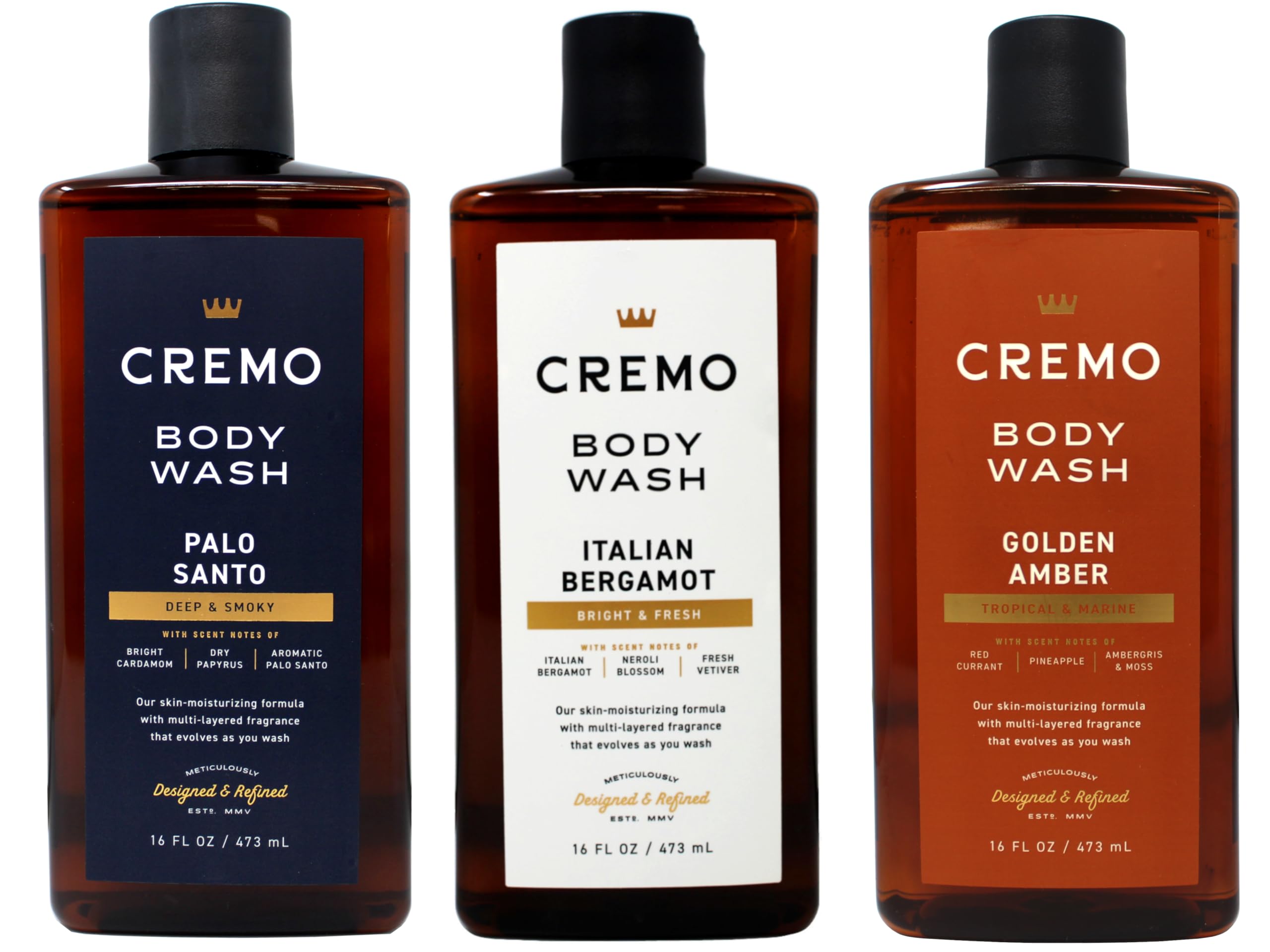 Cremo Palo Santo body wash bottle showing smoky notes for daily cleansing
