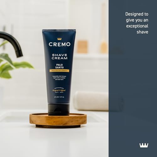 Cremo Palo Santo Shave Cream 2-pack label close-up highlights premium scent.