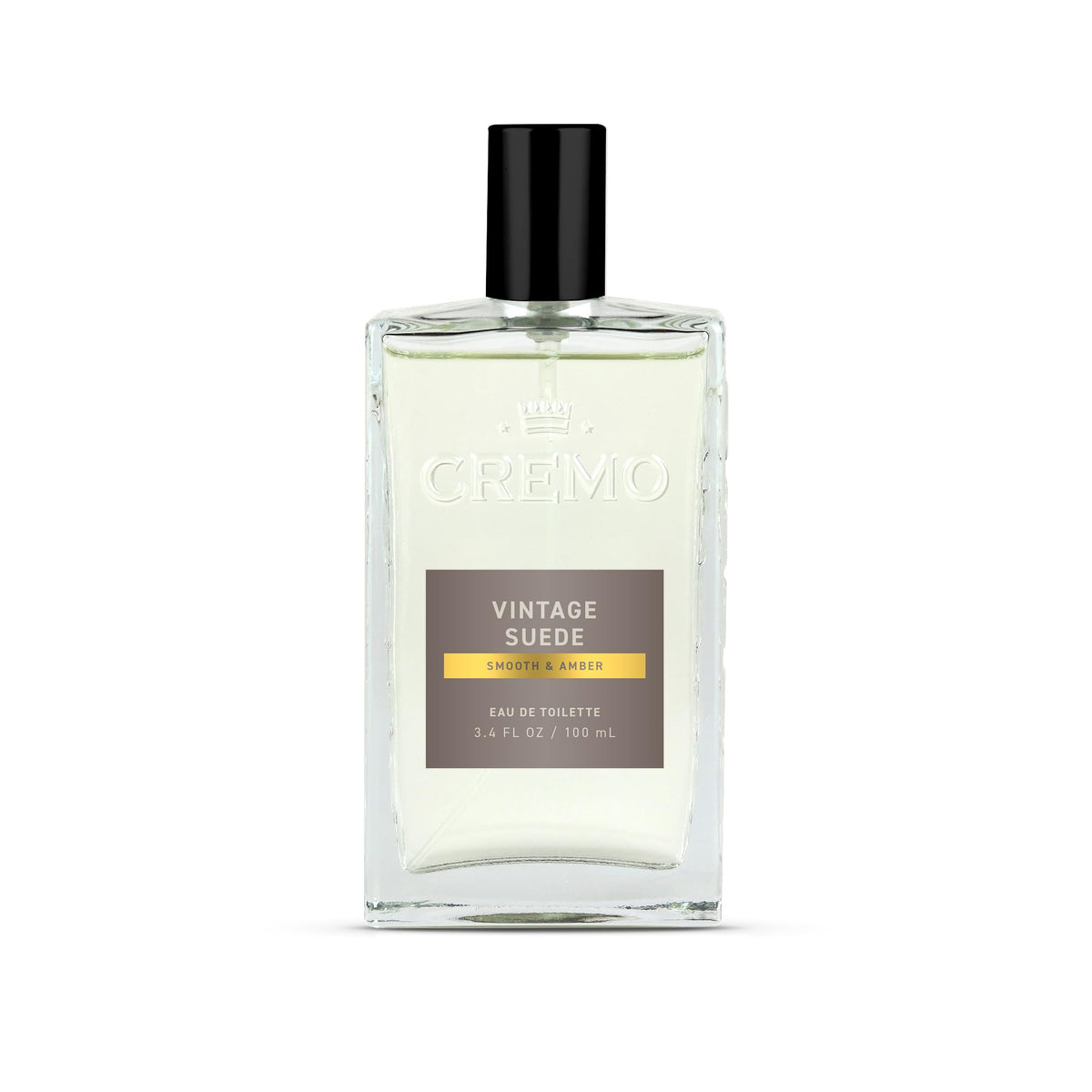 Cremo Vintage Suede bottle front view, ideal for daily wear.