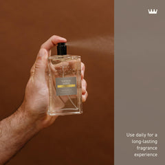 Cremo Vintage Suede bottle on dresser, fits in any grooming setup.