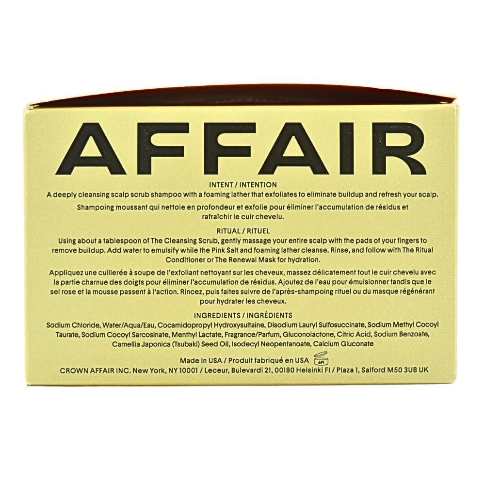 Crown Affair scrub with Bolivian pink salt and hydrating oils shown for nourishing cleanse