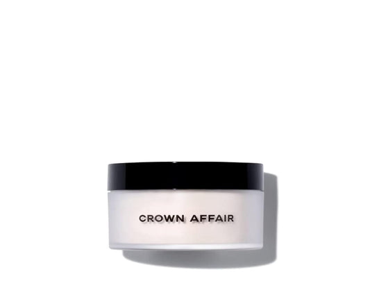 CROWN AFFAIR Dry Shampoo bottle pour showing oil absorption for refreshed roots.