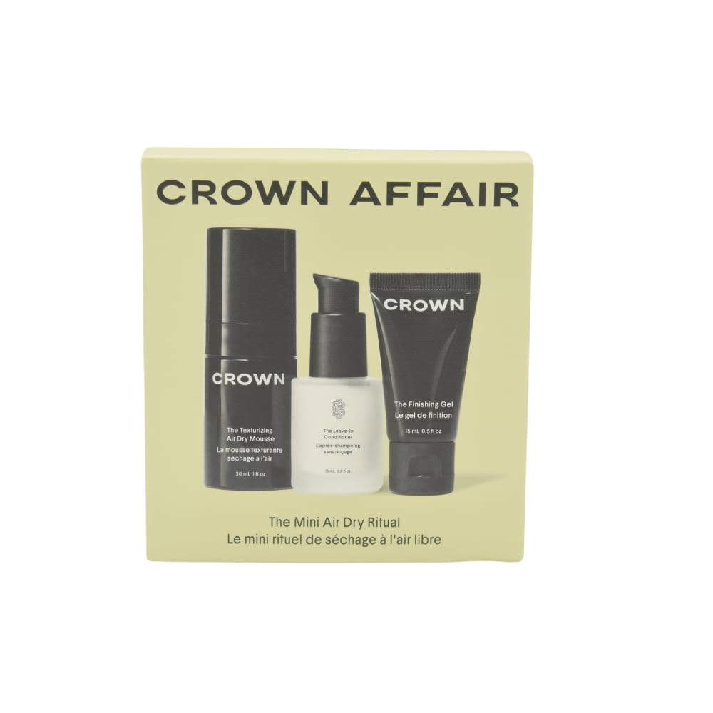Crown Affair mini air dry texturizing mousse builds natural texture and volume.