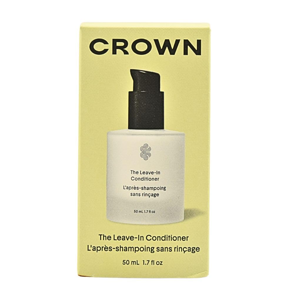 Crown Affair leave-in cream on damp hair showing frizz control and shine.