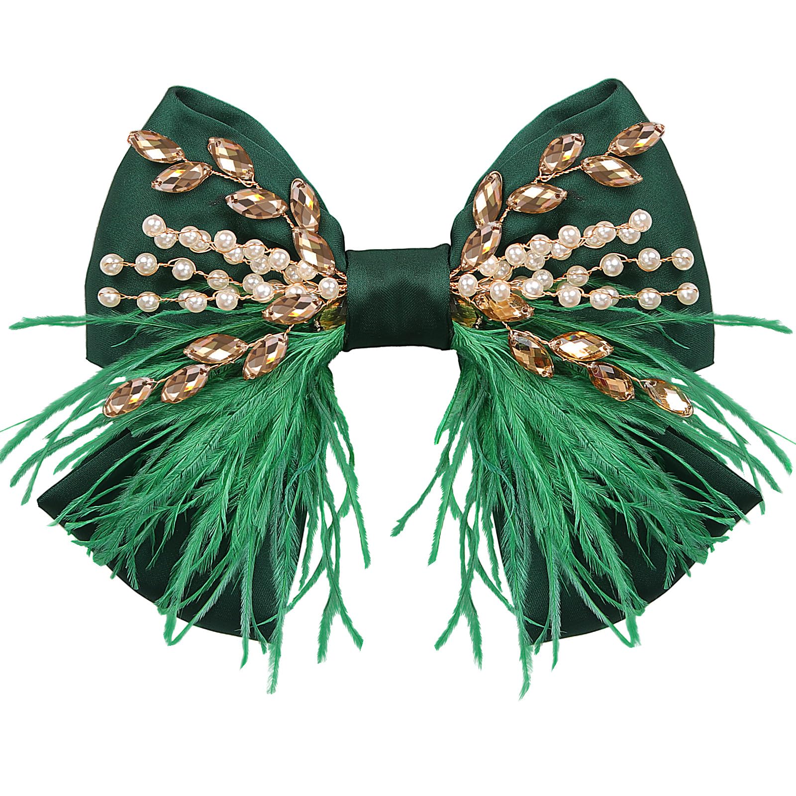 Crown Guide large green satin bow clip adds bold elegance to any hairstyle.