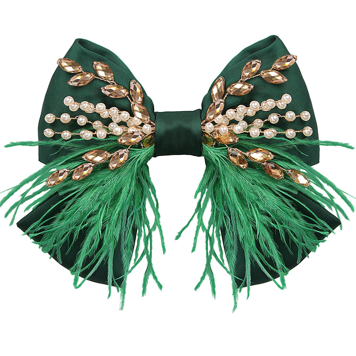 Crown Guide large green satin bow clip adds bold elegance to any hairstyle.