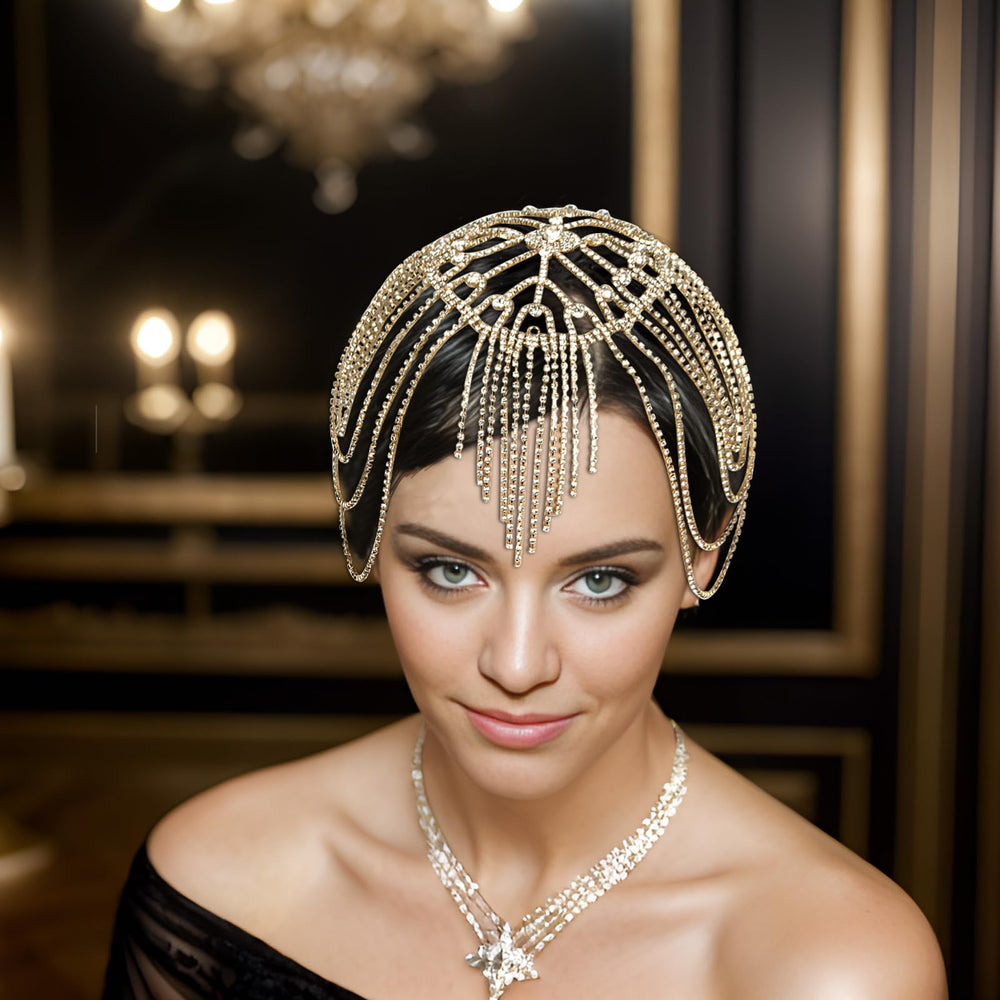 CROWN GUIDE Versatile hair accessory worn as headband or jewelry.