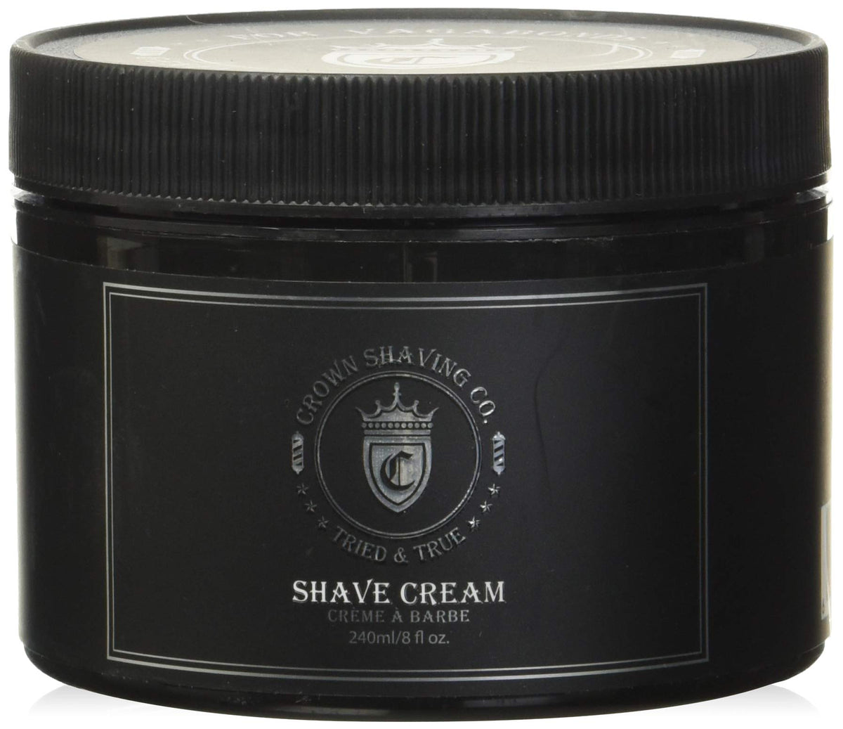 Crown Shaving Co shave cream bottle with eucalyptus spearmint for a smooth, close shave.