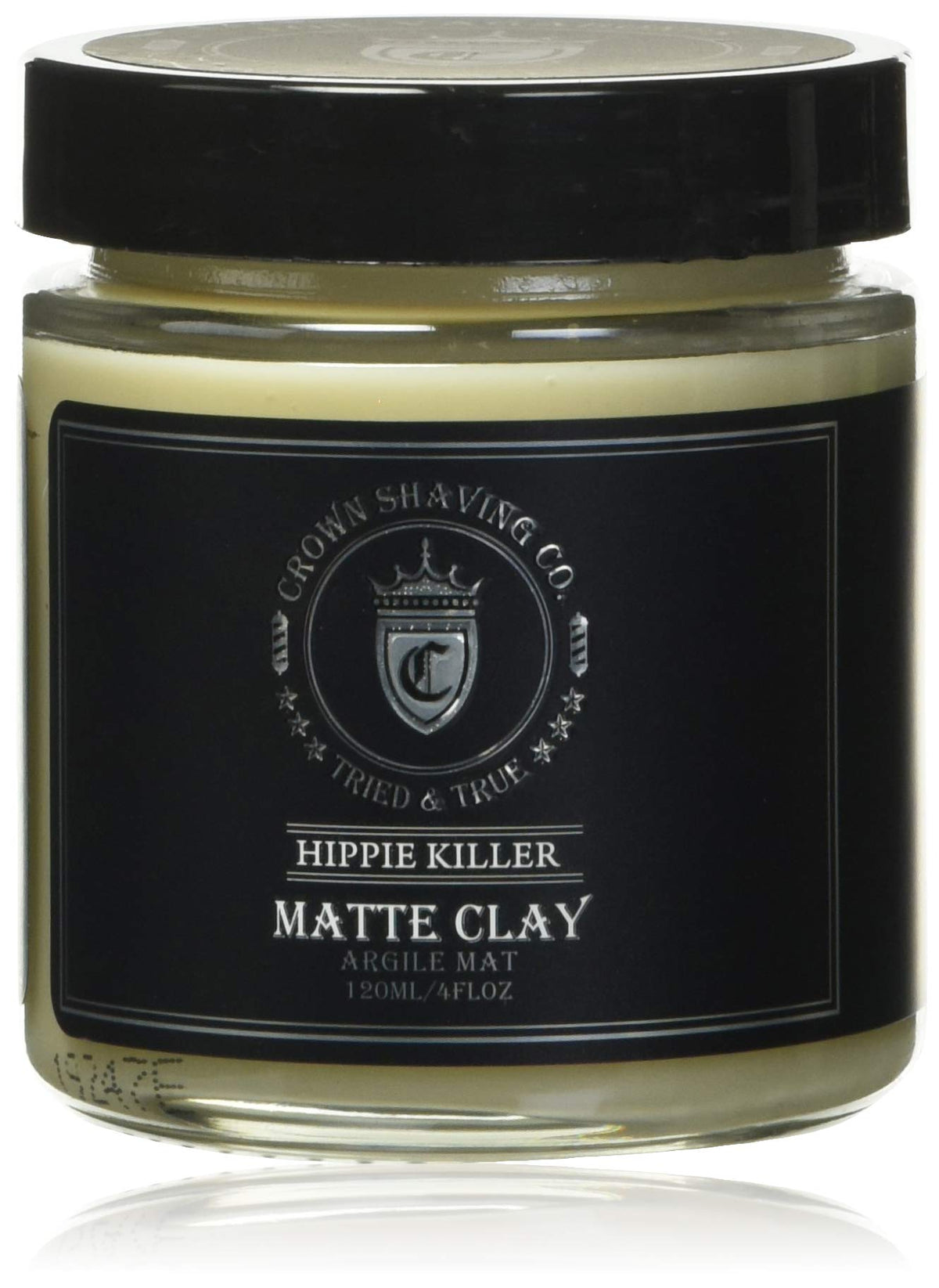 Crown Shaving Hippie Killer Matte Styling Clay front view showing natural texture and matte finish.