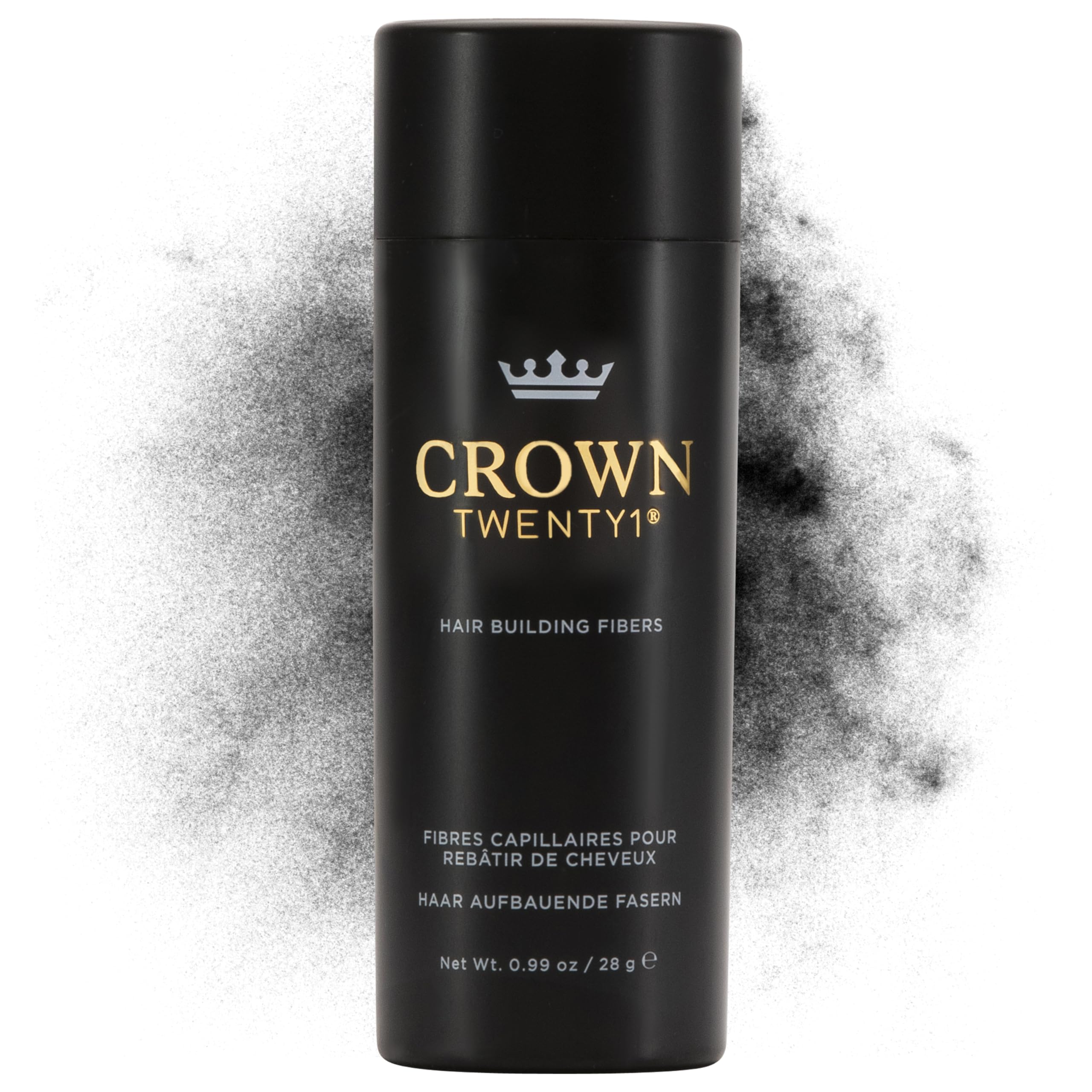 CROWN TWENTY1 Hair Building Fibers in action for instant thinning coverage.