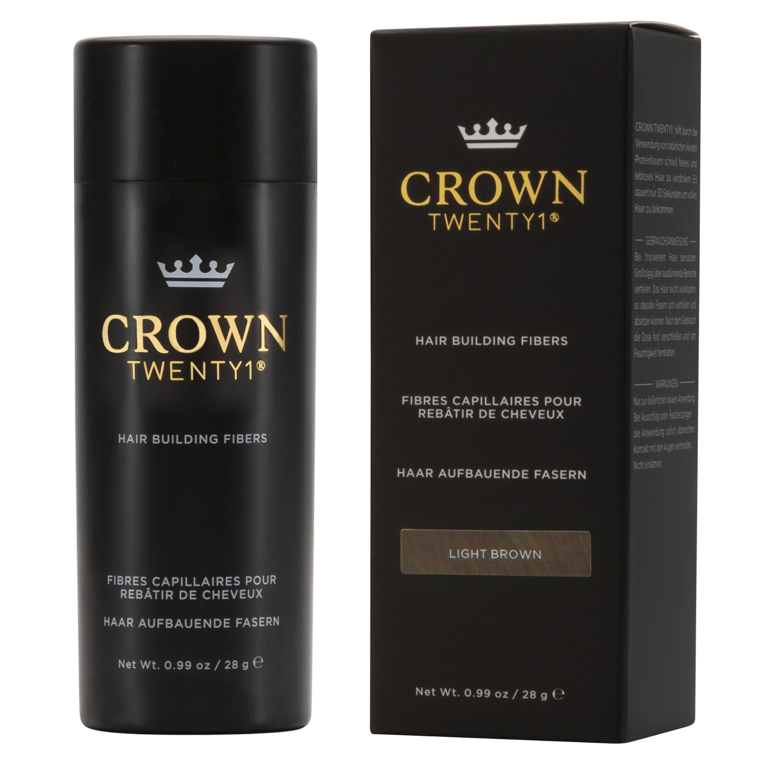 Close-up of Crown Twenty1 fibers blending with natural hair for a fuller look.