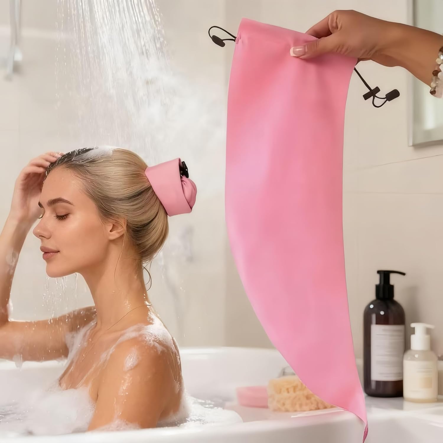 Crown Washing cap for locs and braids provides gentle, secure protection in wet settings.