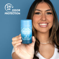 Crystal Essence aluminum-free deodorant packaging for daily use.