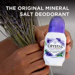 Crystal Essence mineral deodorant barrier concept with clean packaging.