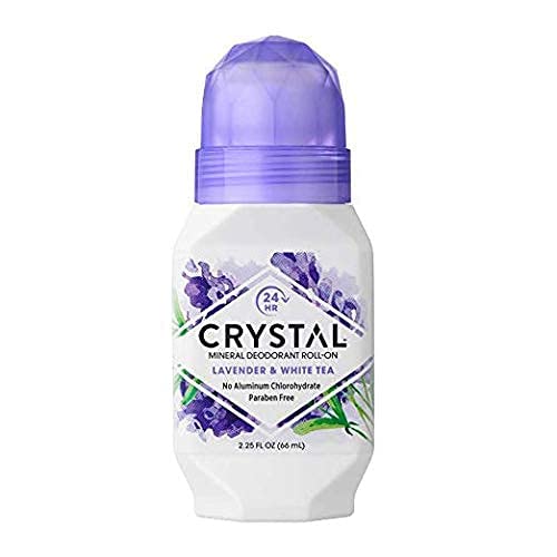Crystal Essence Lavender and White Tea roll-on close-up showing smooth glide.