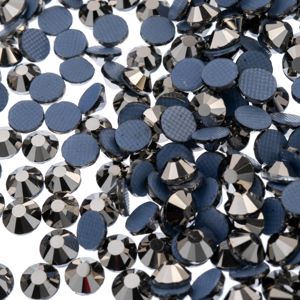 Crystal Lane Diy hotfix rhinestones ss20 hematite gleam on fabric embellishments.