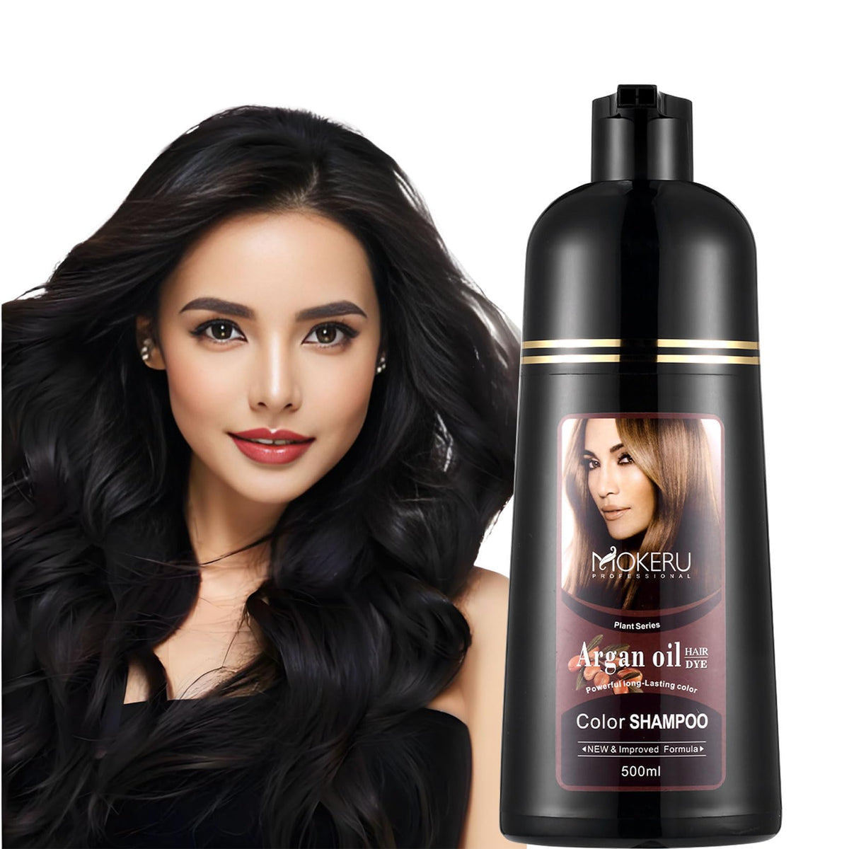 CSFDXD Natural Black Hair Dye Shampoo bottle pouring for quick gray coverage