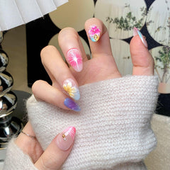 CTTHNBD press-on nails almond shape with reusable jelly glue for cost-effective touch-ups.