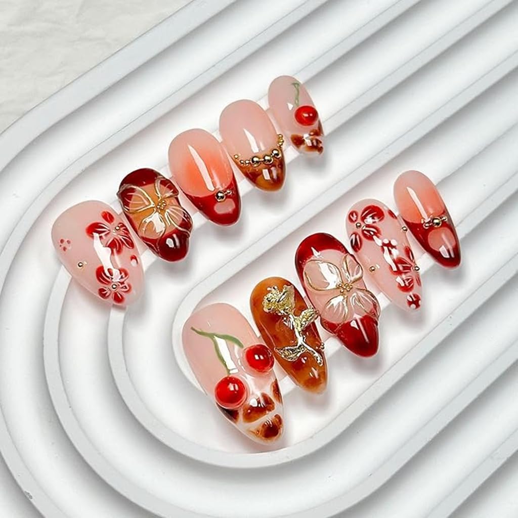 CTTHNBD almond nails with winter cherry full cover for an elegant manicure lasting long.