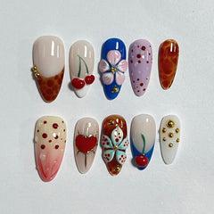 CTTHNBD almond press on nails cherry flower heart design adds stylish accent