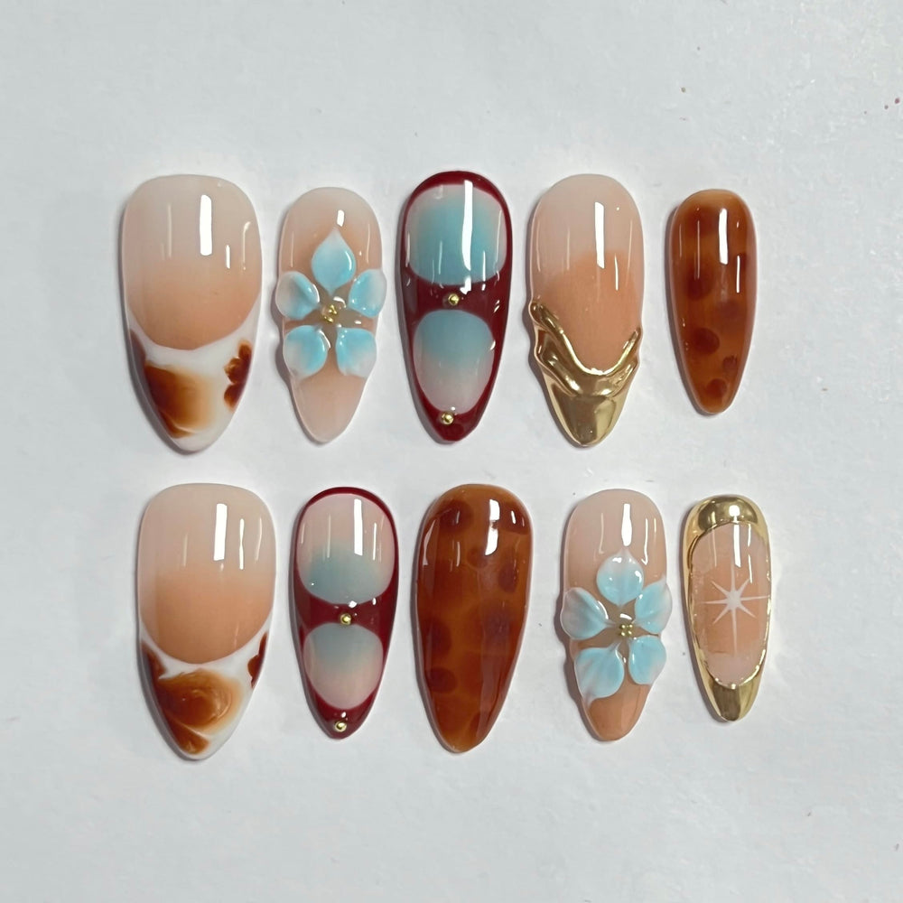 CTTHNBD almond ombre brown press-on nails for stylish fall look