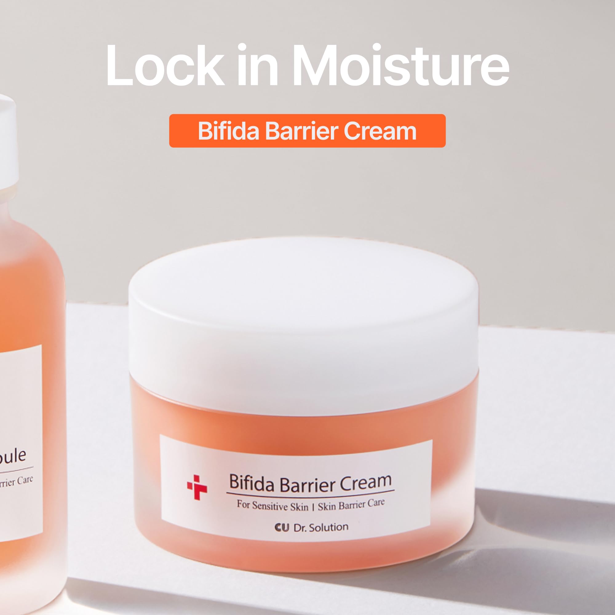 CU DR. SOLUTION Bifida Barrier Cream bottle shows ceramide NP for stronger moisture barrier.