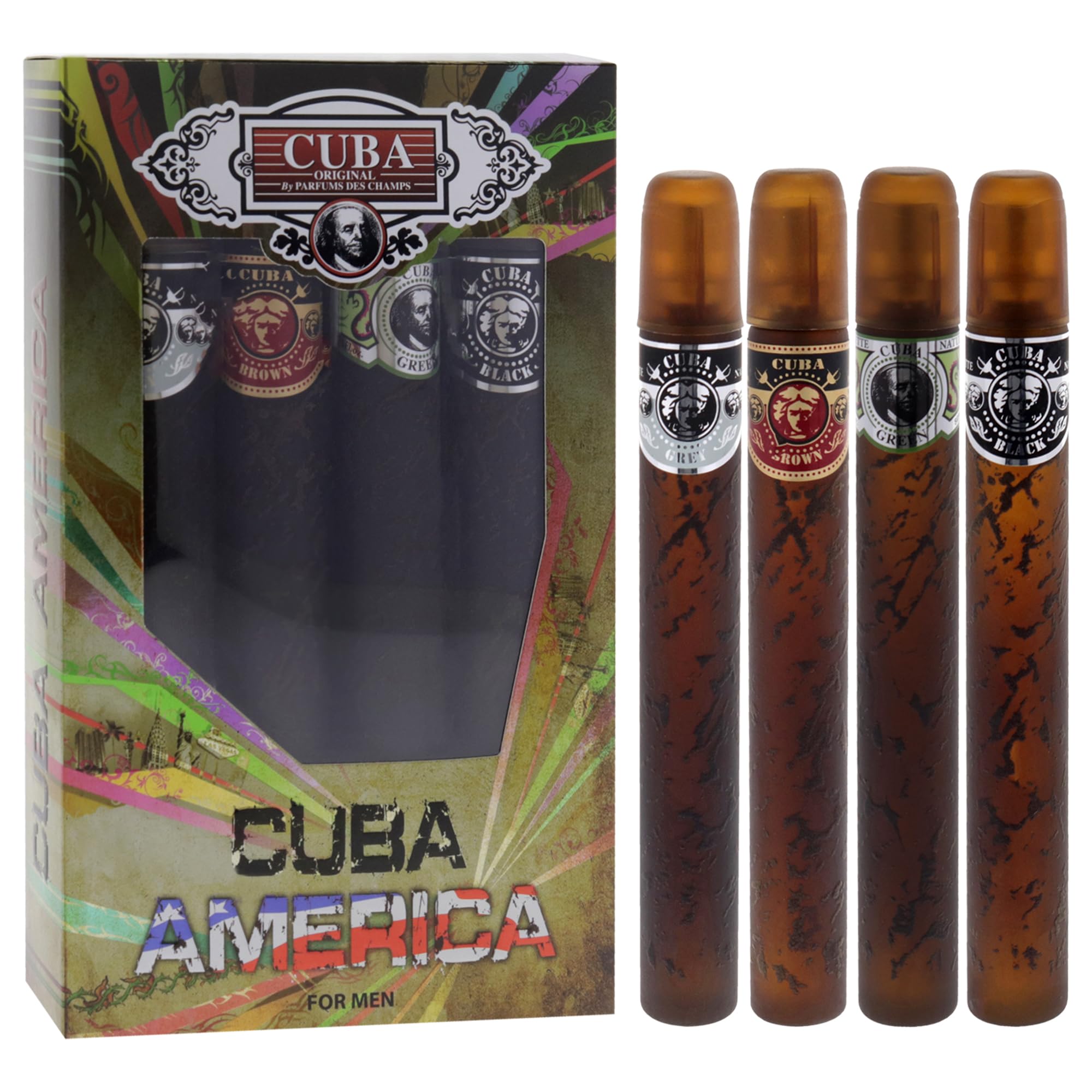 CUBA America 4-Piece Set green bottle for a fresh daytime scent.