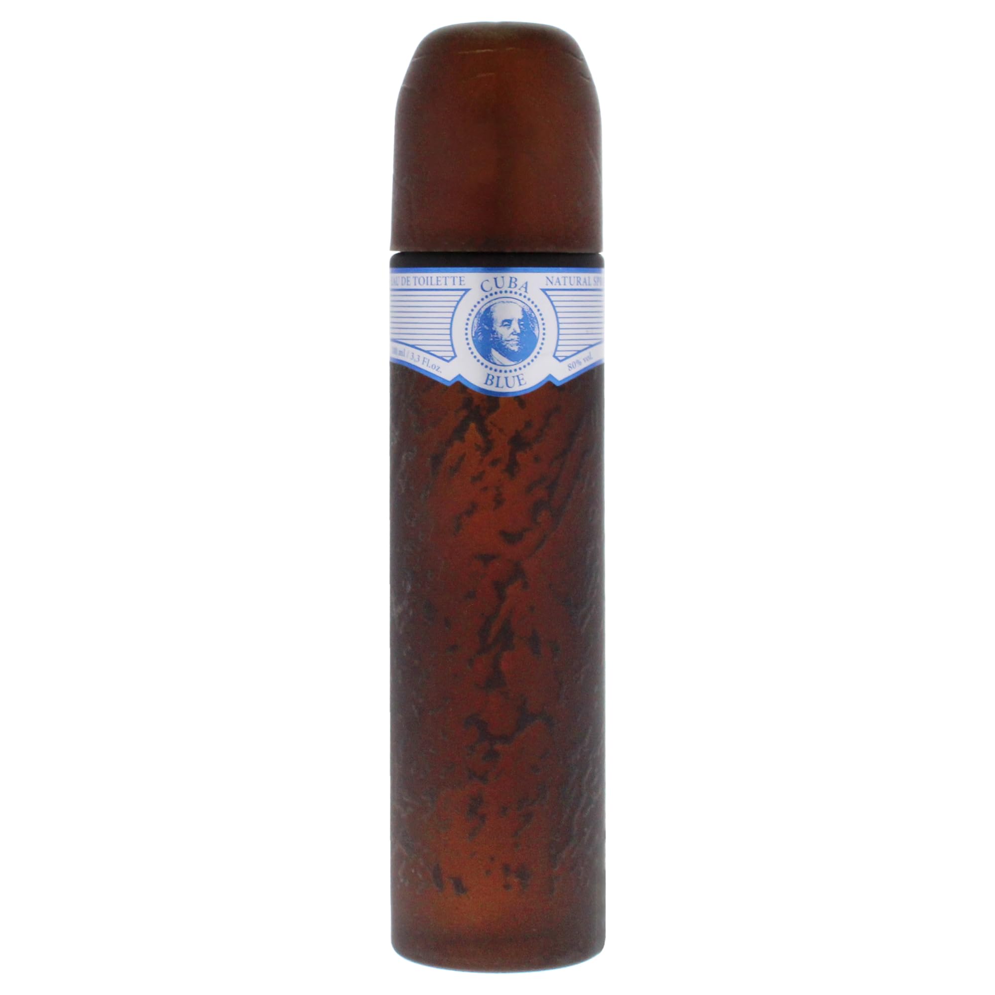 Close-up of the Cuba Blue bottle highlighting its sleek design for daily use