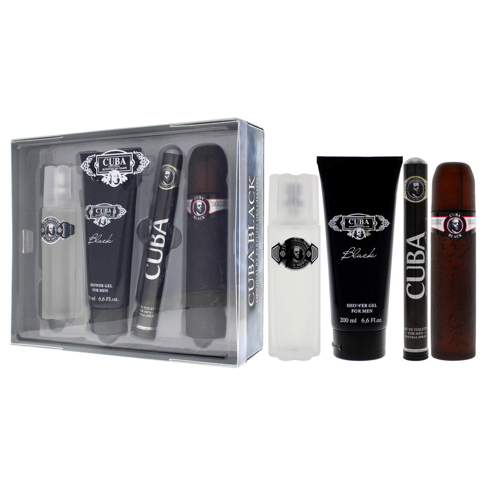Cuba Cuba Black Men 4 Pc Gift Set shower gel bottle with shower scene