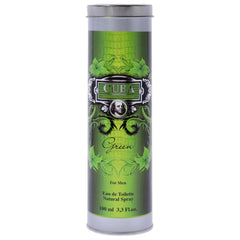 Cuba Green for Men packaging showcases the compact 3.3 oz EDT bottle