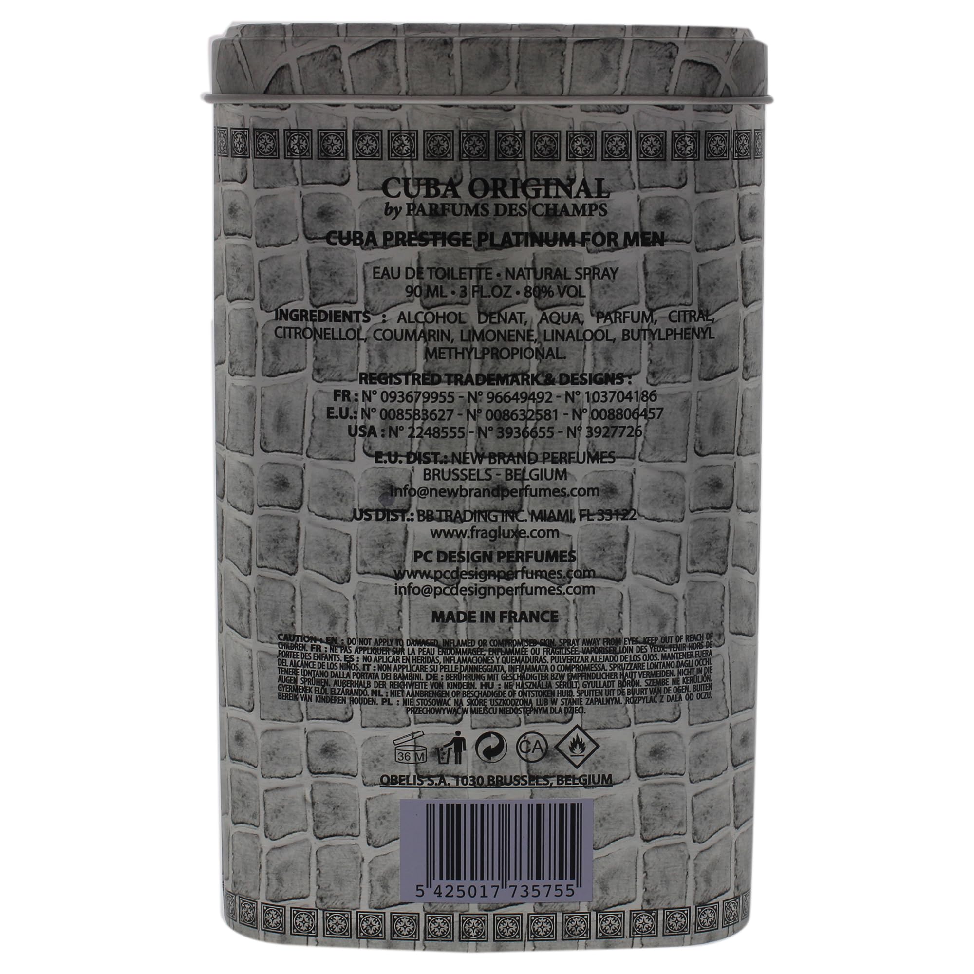 Cuba Original Platinum bottle with mist evokes casual to evening versatility