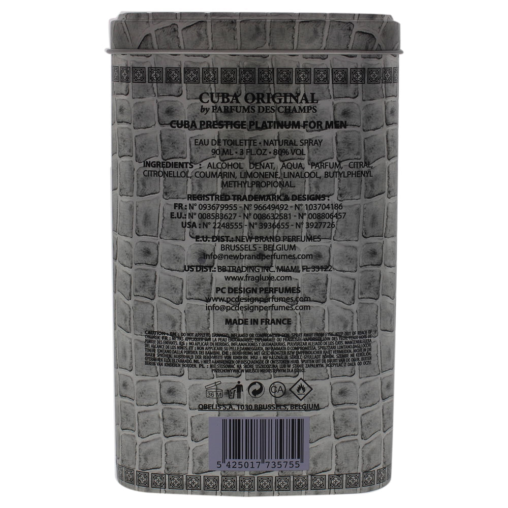 Cuba Original Platinum bottle with mist evokes casual to evening versatility