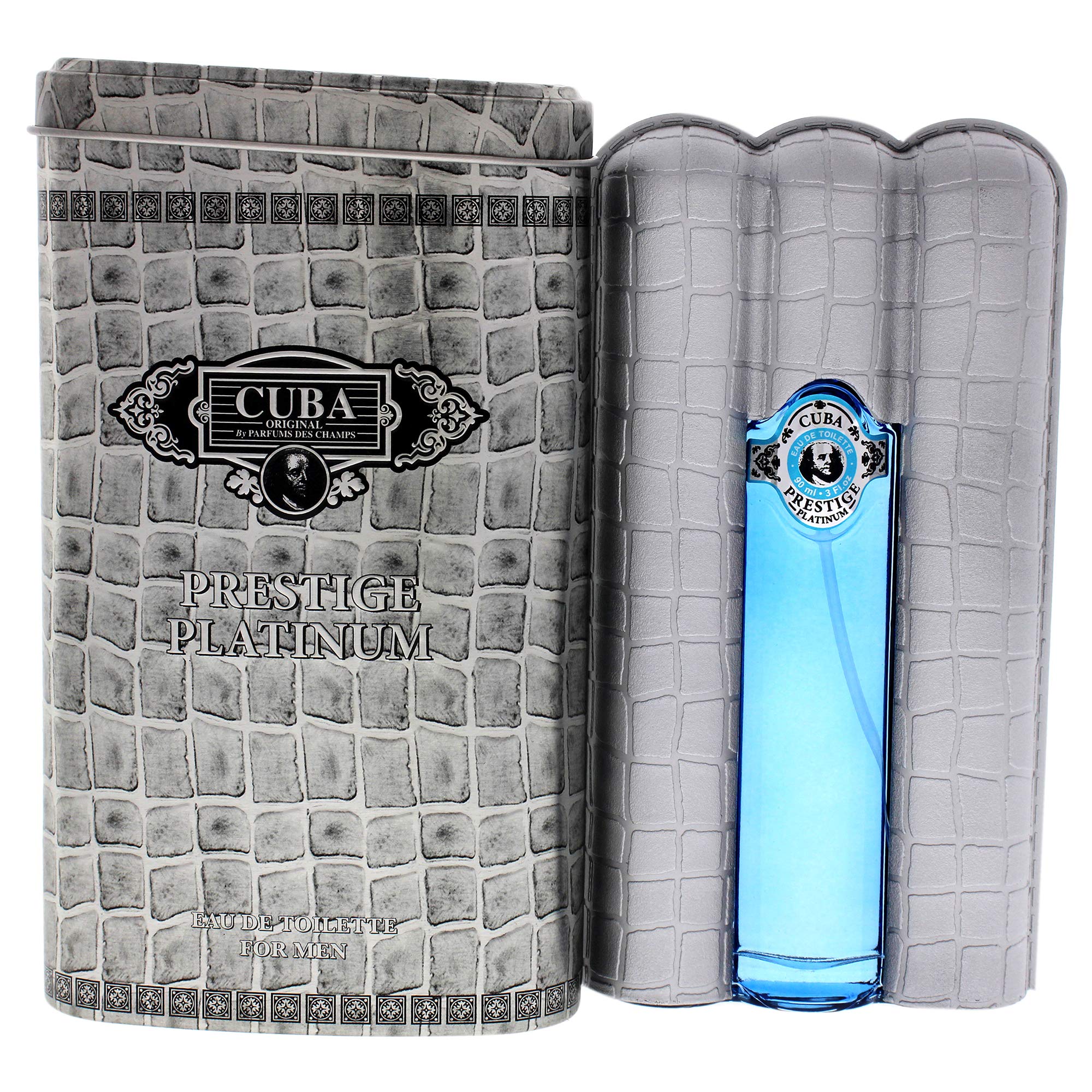 Cuba Original by Parfums Des Champs Platinum bottle front, versatile masculine fragrance