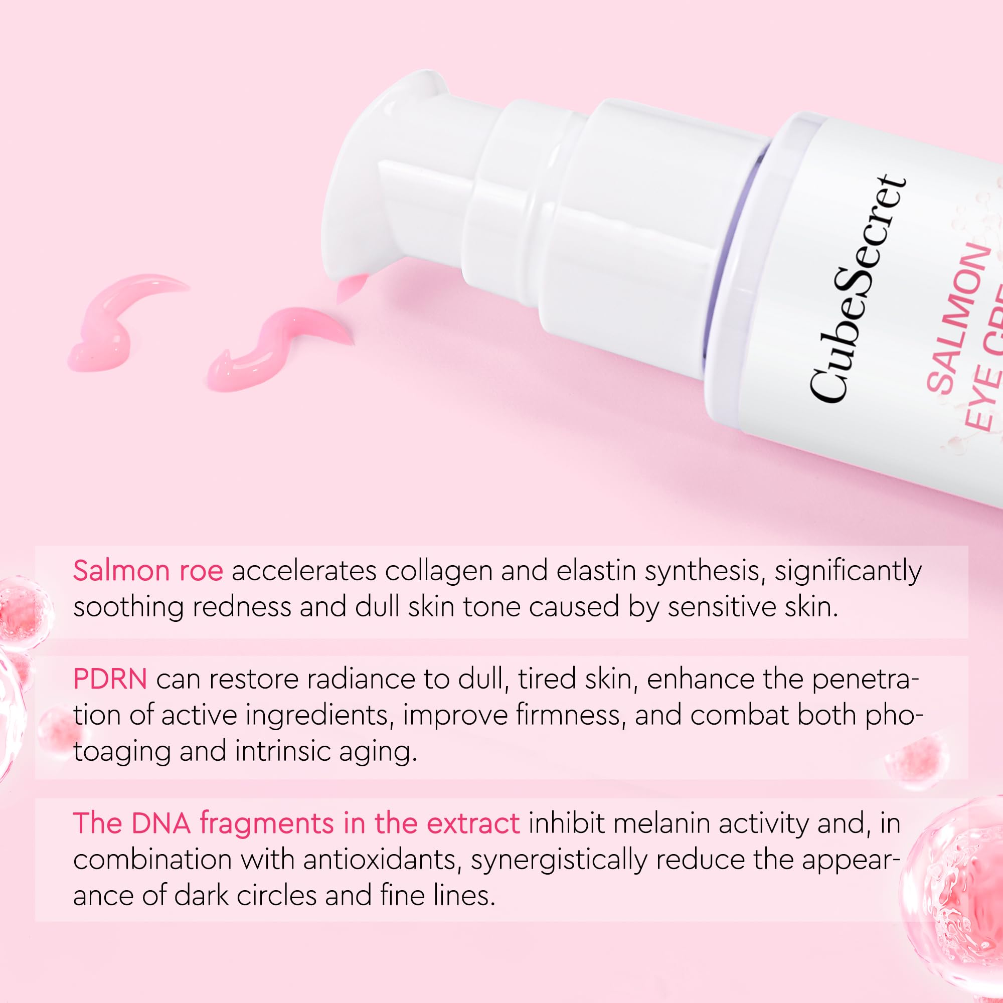 CubeSecret Salmon DNA PDRN Eye Serum pea-sized application around the eye area