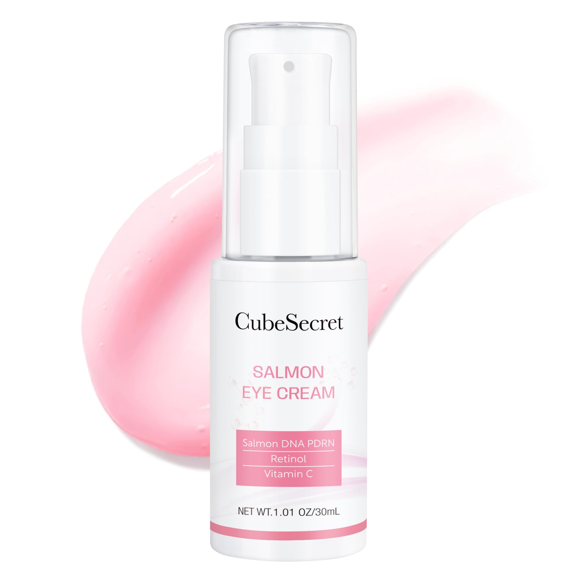 CubeSecret Salmon DNA PDRN Eye Serum bottle close-up highlighting hydration