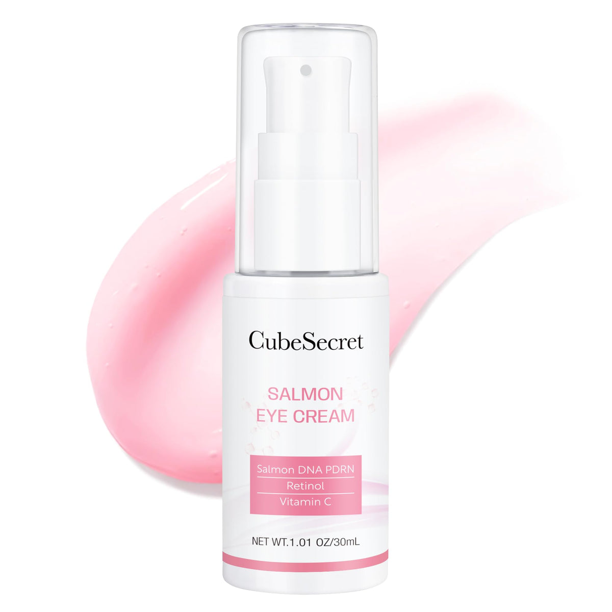 CubeSecret Salmon DNA PDRN Eye Serum bottle close-up highlighting hydration