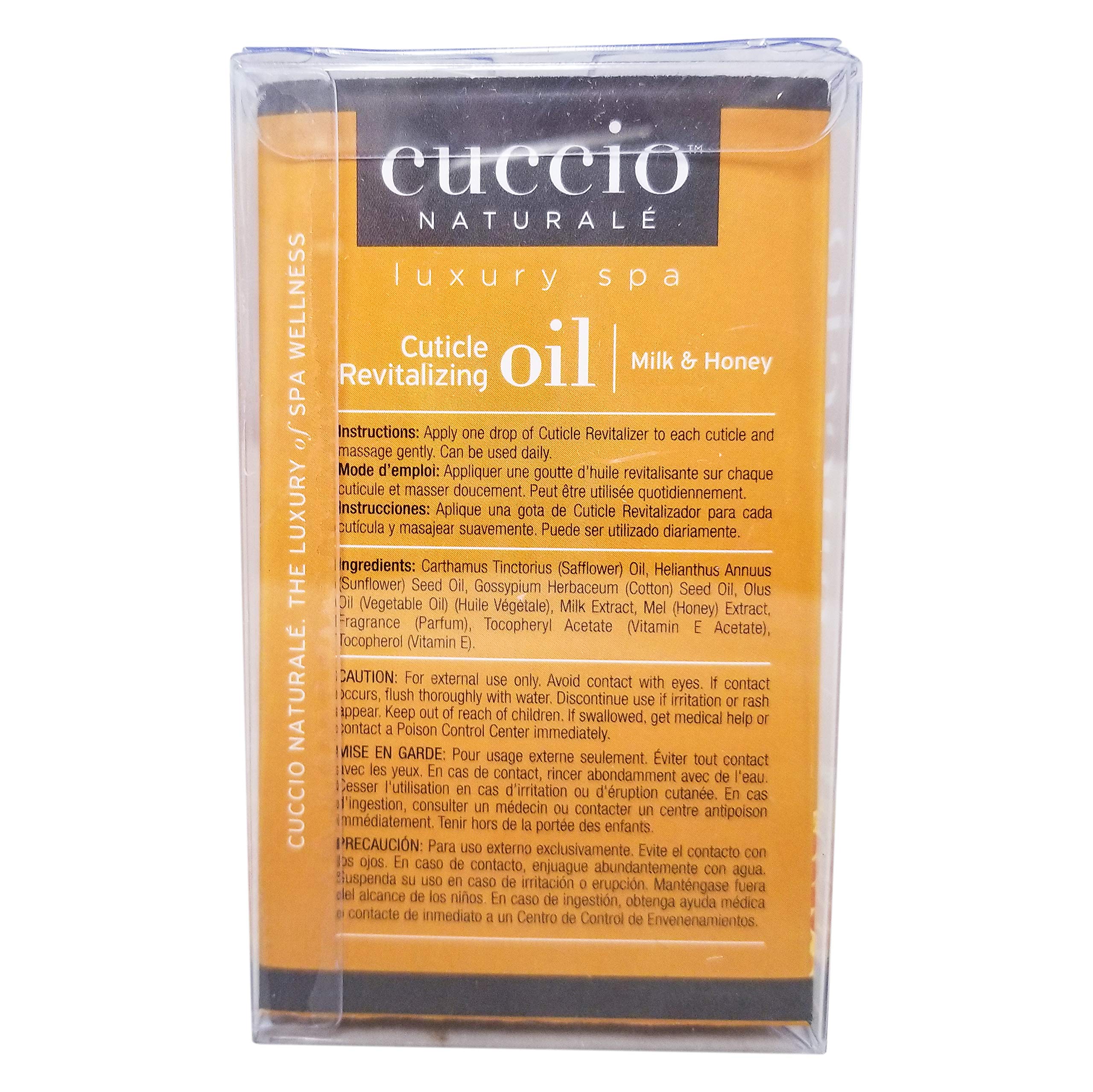 Cuccio Revitalize Cuticle Oil bottle helps achieve glossy nails after use.