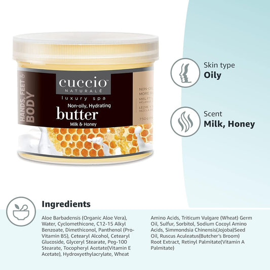 Cuccio Naturale Milk and Honey Butter Blend, hand application demonstrates quick absorption.