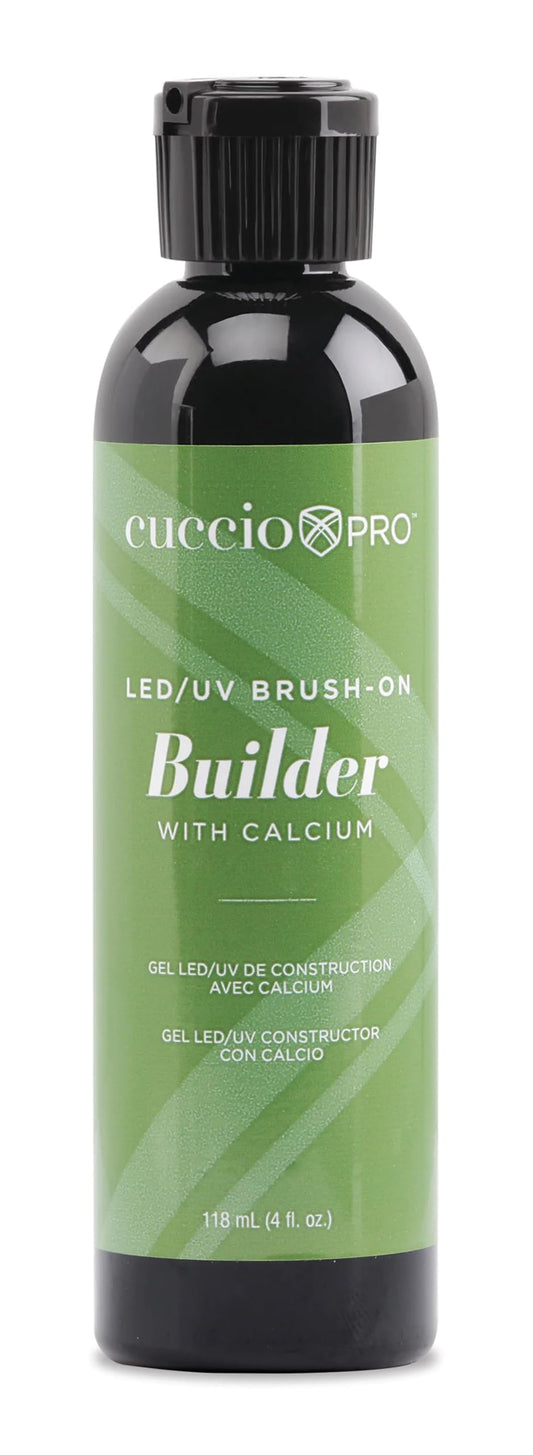 Cuccio Pro Brush-On Builder Gel with Calcium bottle shows strength for natural nails.
