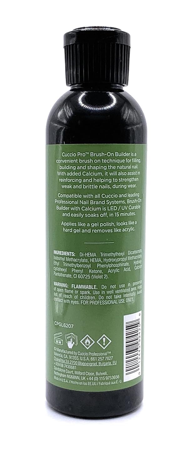Cuccio Pro Builder Gel brush-on application demonstrates smooth self-leveling for even coverage.