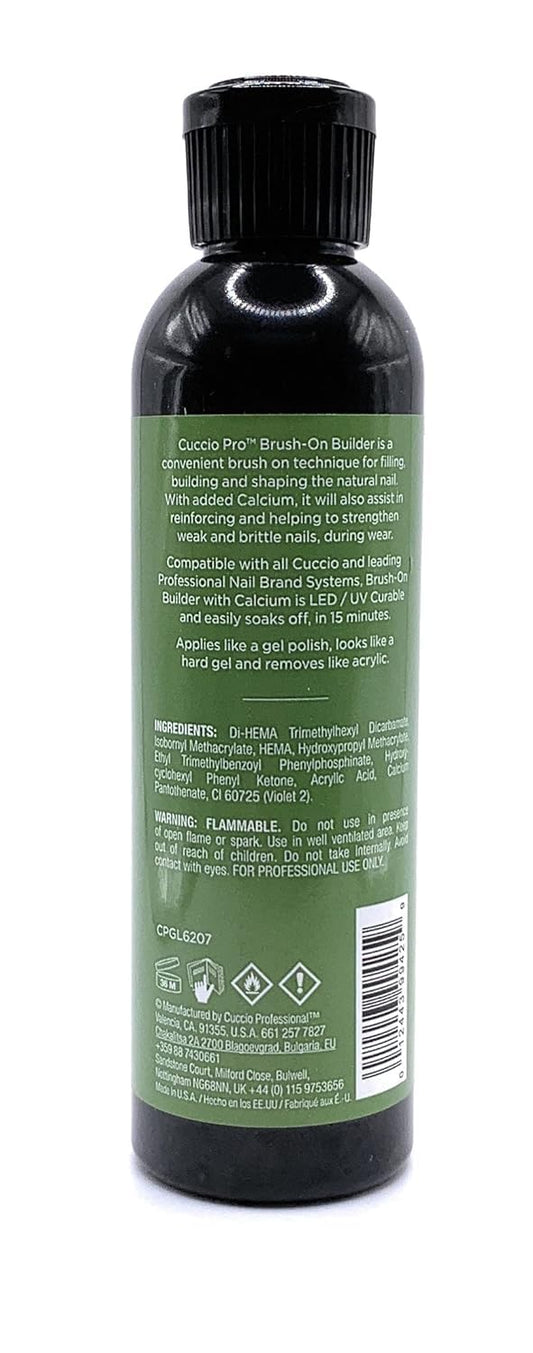 Cuccio Pro Builder Gel brush-on application demonstrates smooth self-leveling for even coverage.
