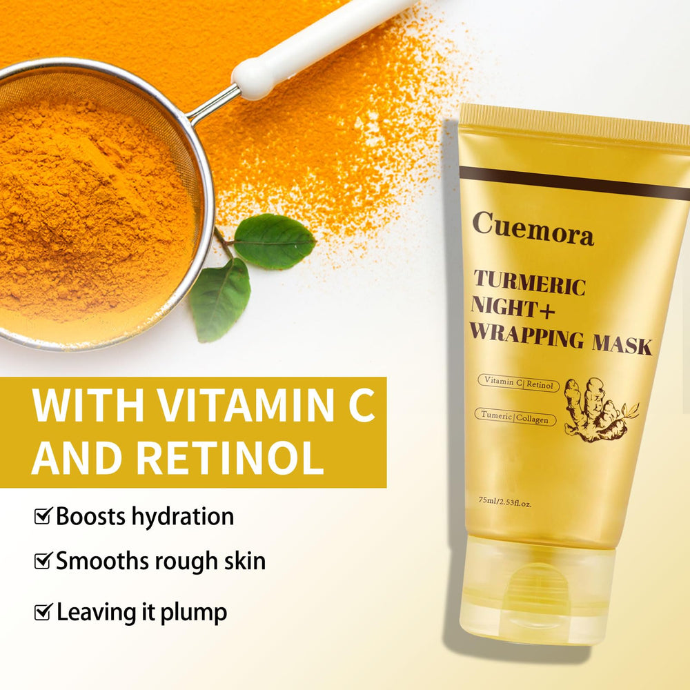 Cuemora Turmeric Overnight Mask bio-collagen detail highlighting nourishing skin support overnight.