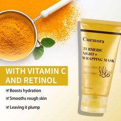 Cuemora Turmeric Overnight Mask bio-collagen detail highlighting nourishing skin support overnight.