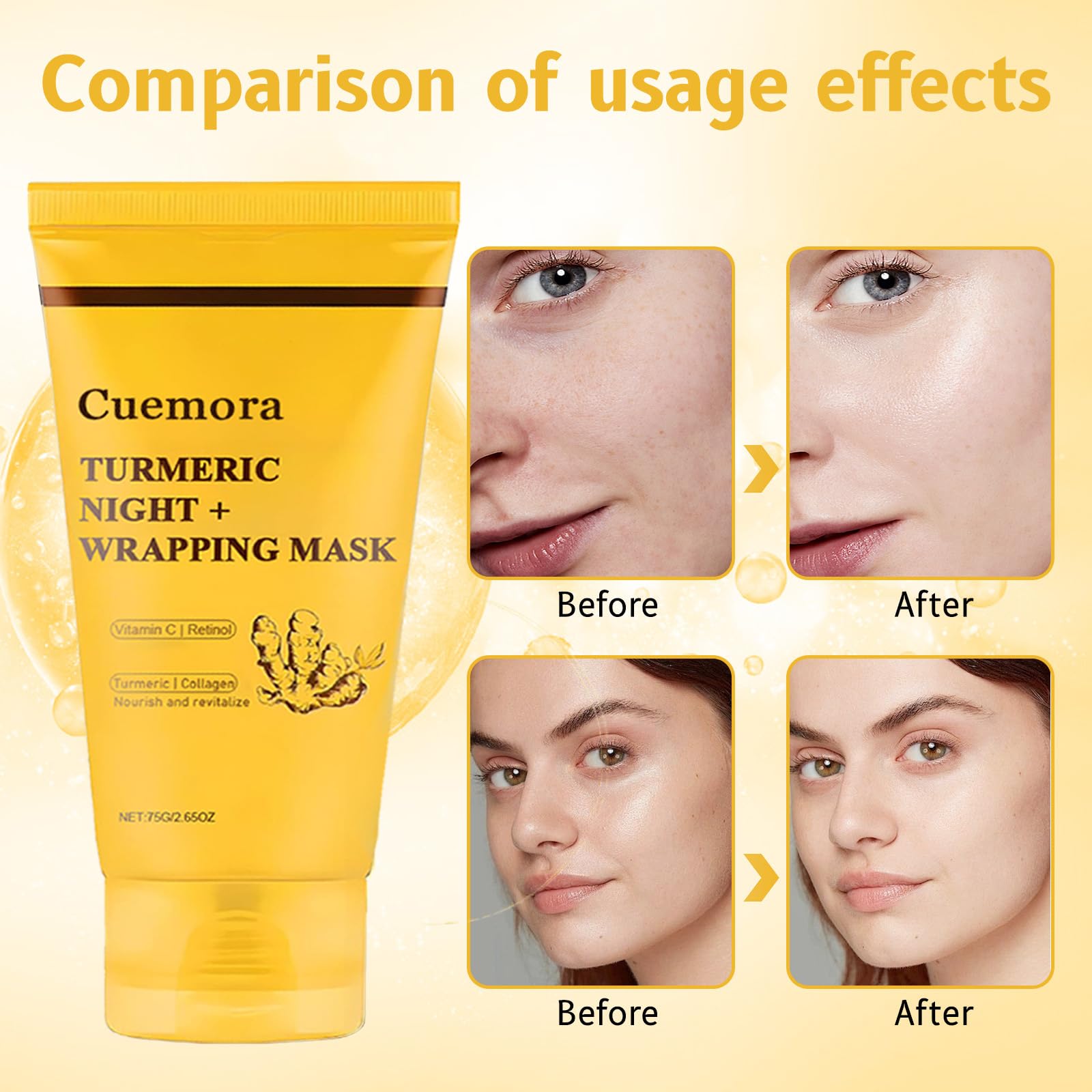 Cuemora Turmeric Overnight Mask brush-included aids precise thin layering.
