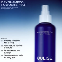 CULISE invisible formula on dark hair leaves no white residue.